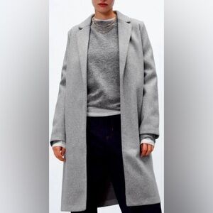 Zara Light Gray Wool-Blend Long Trench Coat